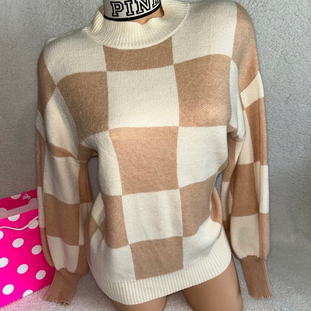 Women’s Fashion Checkered Soft Pullover Crew Sweatshirt